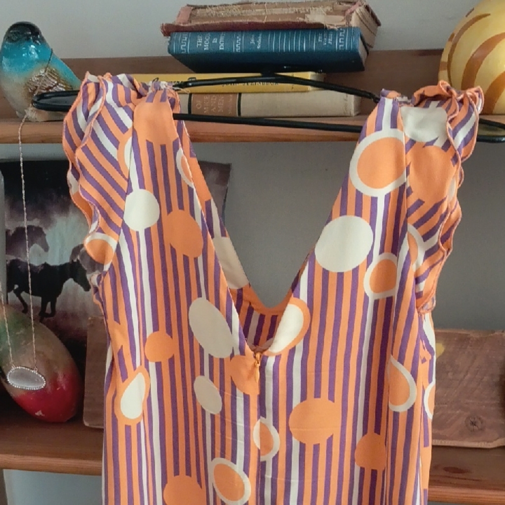 Marc Jacobs VINTAGE Geometric Silk Purple Orange Striped Sleeveless Mini Dress - Picture 6 of 8